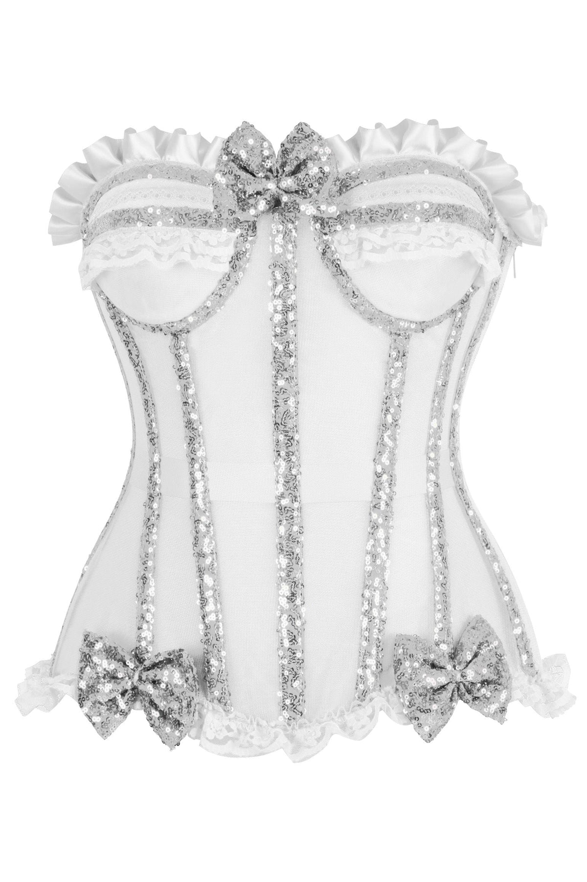 Daisy Corsets Top Drawer Steel Boned Silver Sequin Underwire Bustier Corset