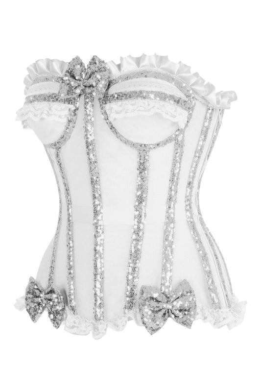 Daisy Corsets Top Drawer Steel Boned Silver Sequin Underwire Bustier Corset - Daisy Corsets