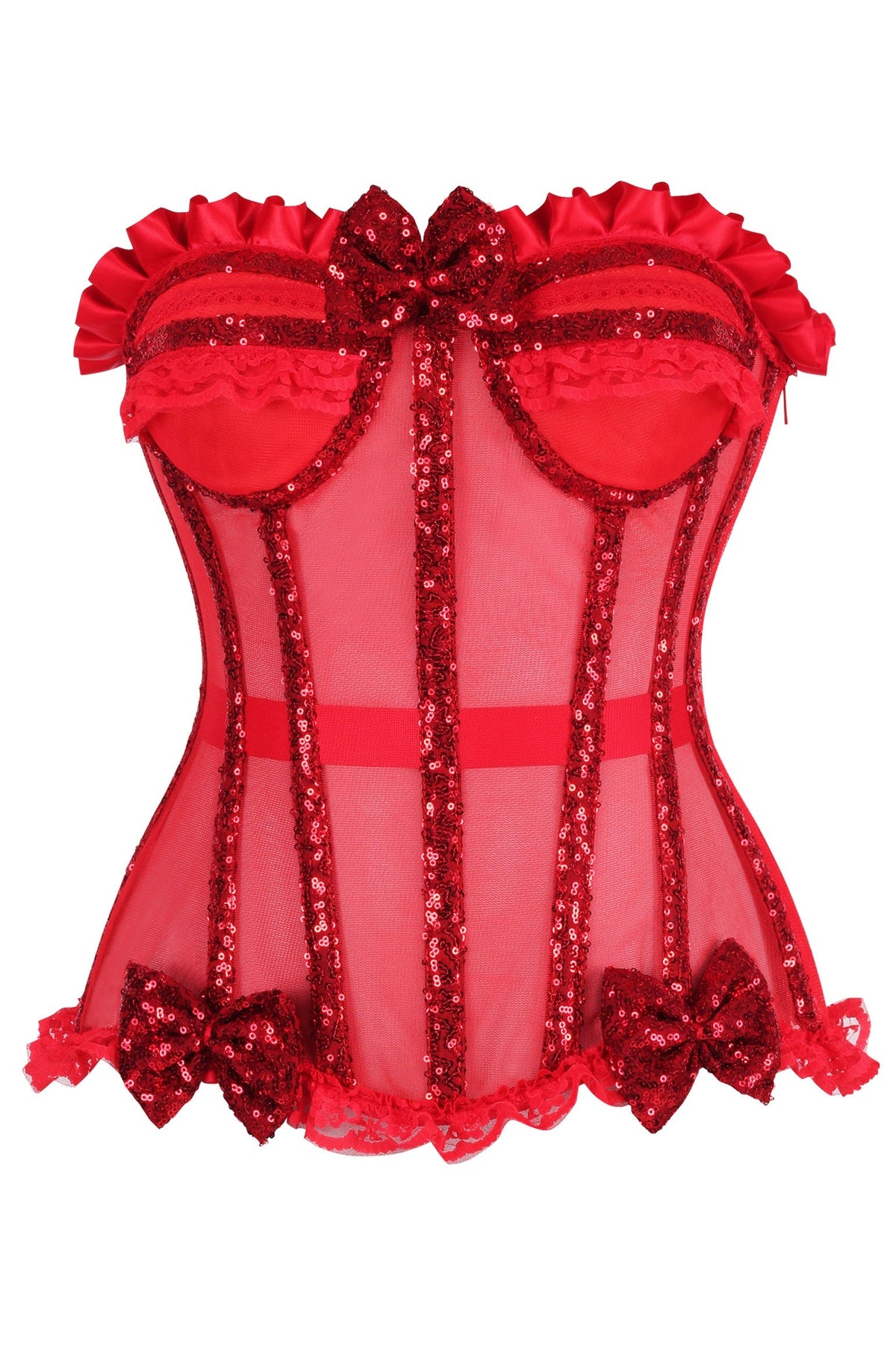 Daisy Corsets Top Drawer Steel Boned Red Sequin Underwire Bustier Corset