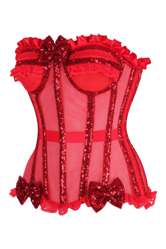 Daisy Corsets Top Drawer Steel Boned Red Sequin Underwire Bustier Corset