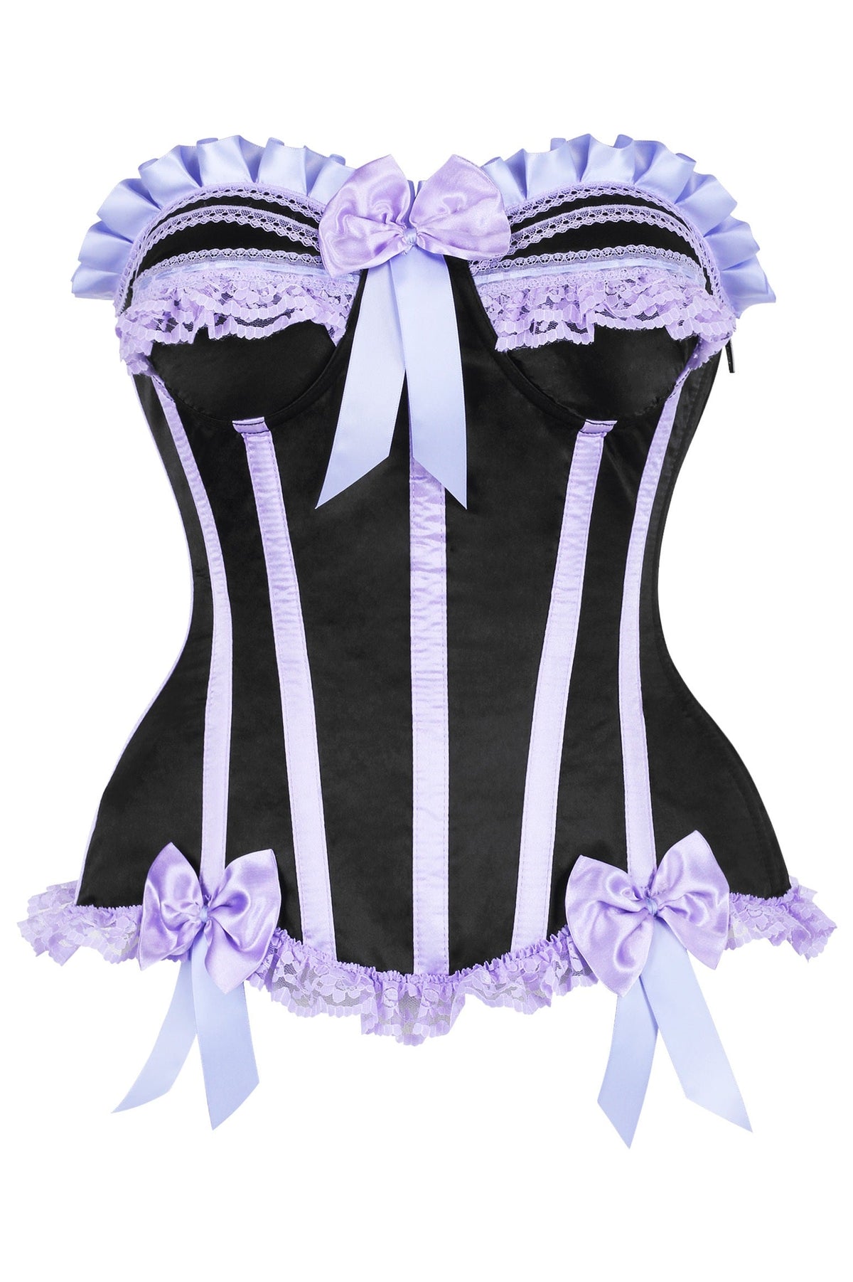 Daisy Corsets Top Drawer Black/Lavender Satin Steel Boned Burlesque Corset