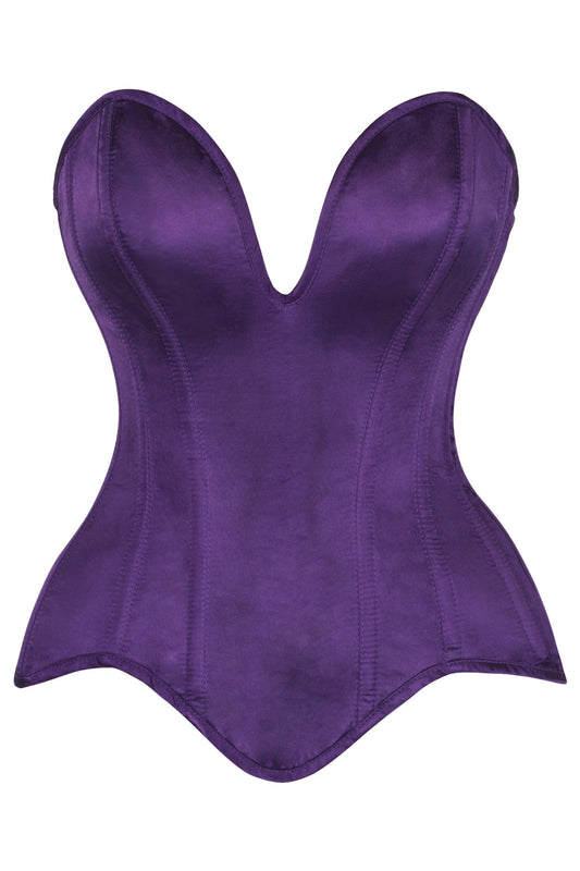 Daisy Corsets Top Drawer Steel Boned Dark Purple Satin Plunge Neckline Overbust Corset