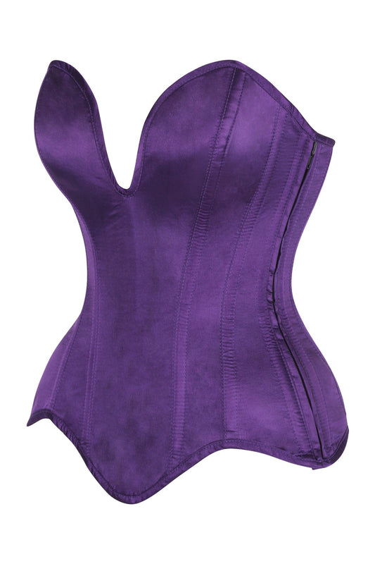 Daisy Corsets Top Drawer Steel Boned Dark Purple Satin Plunge Neckline Overbust Corset