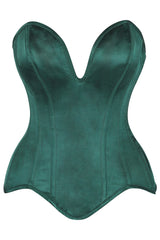 Daisy Corsets Top Drawer Steel Boned Dark Green Satin Plunge Neckline Overbust Corset