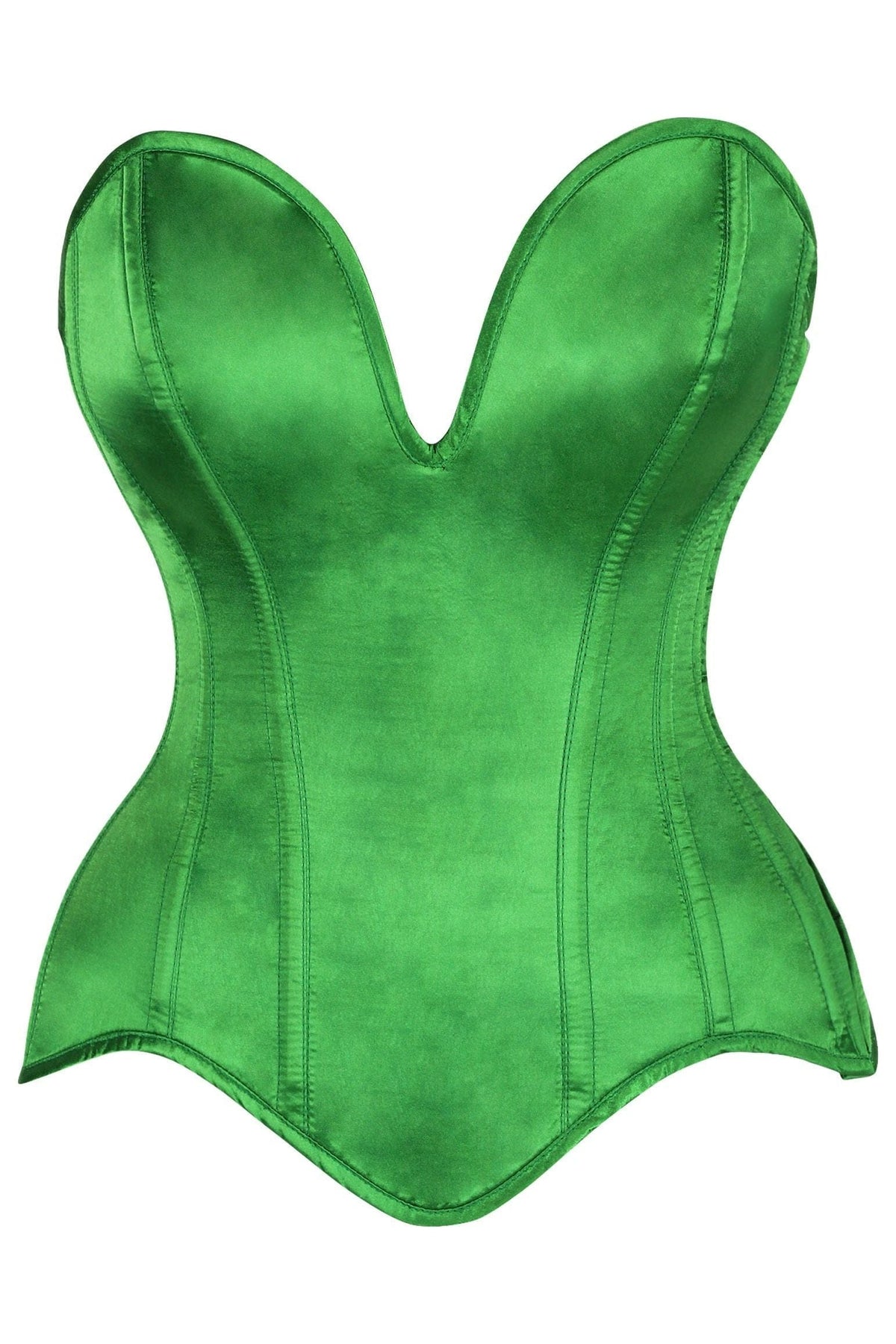 Daisy Corsets Top Drawer Steel Boned Green Satin Plunge Neckline Overbust Corset