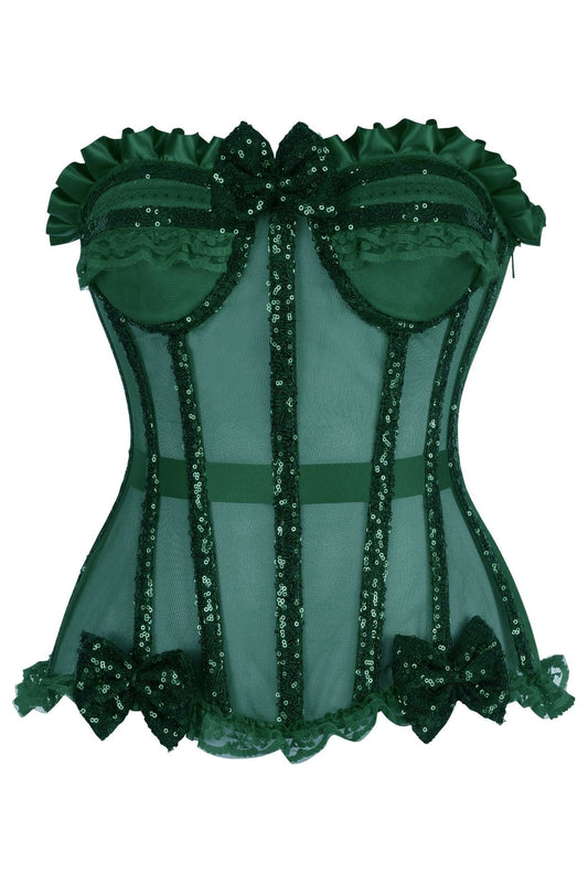 Daisy Corsets Top Drawer Steel Boned Dark Green Sequin Underwire Bustier Corset