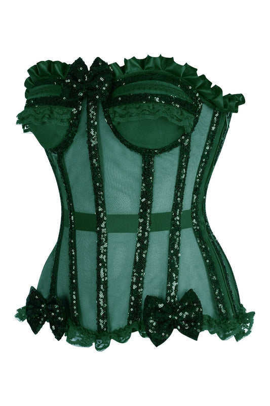 Daisy Corsets Top Drawer Steel Boned Dark Green Sequin Underwire Bustier Corset