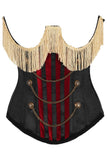 Daisy Corsets Top Drawer Burlesque Underbust Black/Dark Red Steel Boned Corset w/Gold Fringe