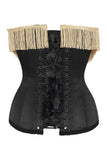 Daisy Corsets Top Drawer Burlesque Underbust Black/Dark Red Steel Boned Corset w/Gold Fringe