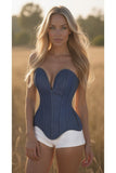 Daisy Corsets Top Drawer Steel Boned Dark Blue Denim Plunge Neckline Overbust Corset