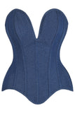 Daisy Corsets Top Drawer Steel Boned Dark Blue Denim Plunge Neckline Overbust Corset