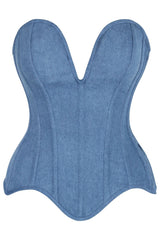 Daisy Corsets Top Drawer Steel Boned Blue Denim Plunge Neckline Overbust Corset