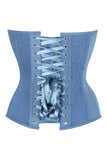 Daisy Corsets Top Drawer Steel Boned Blue Denim Plunge Neckline Overbust Corset