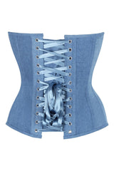 Daisy Corsets Top Drawer Steel Boned Blue Denim Plunge Neckline Overbust Corset