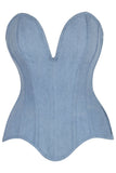 Daisy Corsets Top Drawer Steel Boned Light Blue Denim Plunge Neckline Overbust Corset