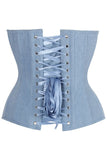 Daisy Corsets Top Drawer Steel Boned Light Blue Denim Plunge Neckline Overbust Corset