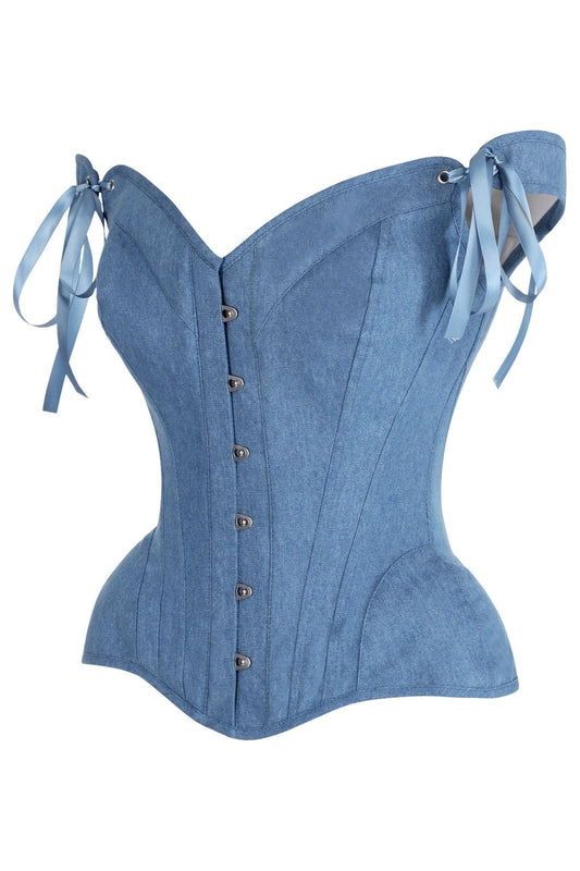 Daisy Corsets Top Drawer Blue Denim Steel Boned Corset w/Straps