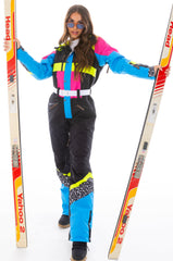 The Black Diamond | Black and Pink Retro Women's One Piece Ski Suit