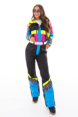 The Black Diamond | Black and Pink Retro Women's One Piece Ski Suit