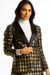 The Caviar and Cocktails | Gold Jacquard Black Label Womens Blazer - Shinesty