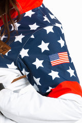 The First Chair | Retro American Flag Women's One Piece Ski Suit