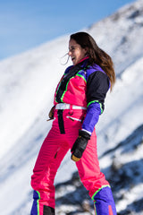 The Gnar Shredder | Coral And Black RetroWomen's One Piece Ski Suit