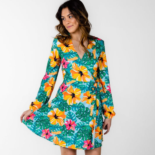 The Hibiscus Honeymoon | Floral Hawaiian Wrap Dress - Shinesty