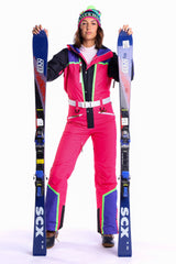 The Gnar Shredder | Coral And Black RetroWomen's One Piece Ski Suit