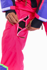 The Gnar Shredder | Coral And Black RetroWomen's One Piece Ski Suit