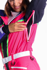 The Gnar Shredder | Coral And Black RetroWomen's One Piece Ski Suit