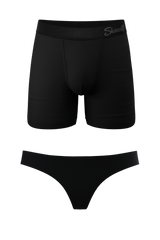 The Licorice Limbo | Solid Black Matching Couples Underwear Ball Hammock® Boxer and Thong 2 Pack