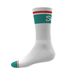 The Turks and Caicos | White and Teal Heel Hammock™ Crew Socks