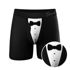 The 009 | Black Tuxedo Ball Hammock® Pouch Underwear With Fly - Shinesty