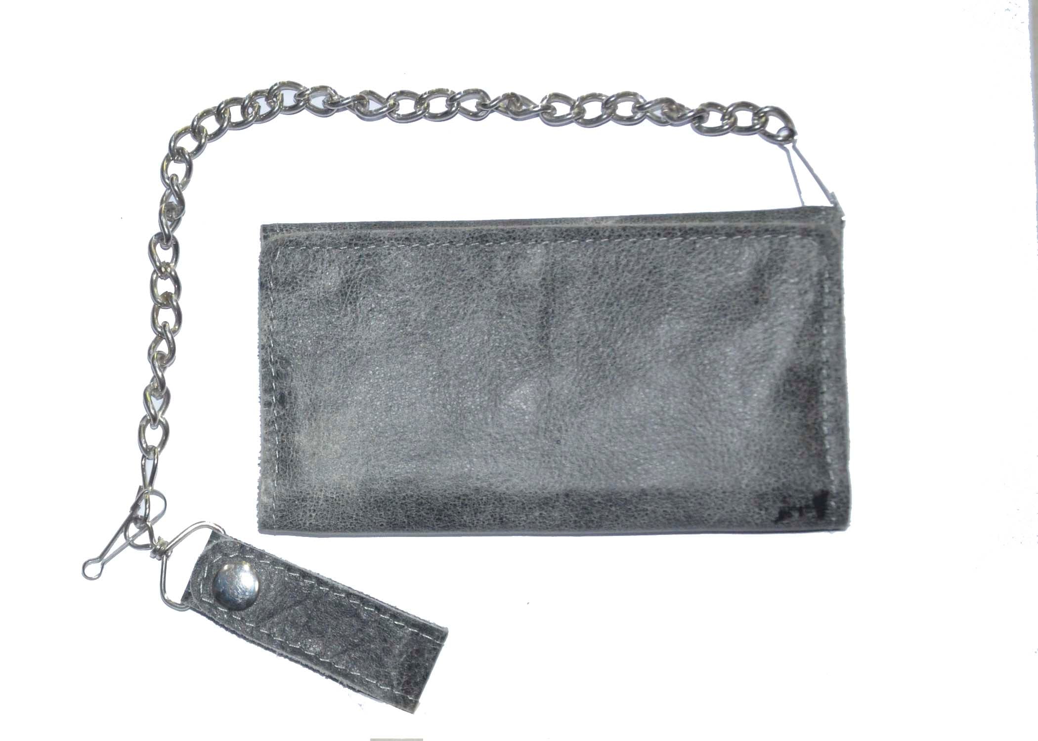 Unik International Gray Cowhide 7" x 3" Biker Chain Wallet