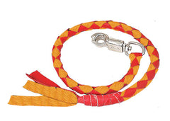 Unik International Red & Gold Cowhide Biker Whip