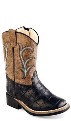 Old West Toddler's All Over Leatherette Material Broad Square Toe Boots - Old West