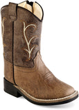 Old West Tan Vintage Foot Brown Crackle shaft Toddler's All Over Leatherette Material Broad Square Toe Boots