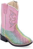 Old West Multicolored Foot Shiny Pink Shaft TODDLER'S ALL OVER LEATHERETTE MATERIAL BROAD SQUARE TOE BOOTS - Old West