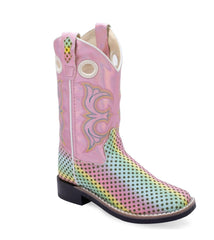 Old West Girls Multicolored Foot / Shiny Pink Shaft Boot VB9189