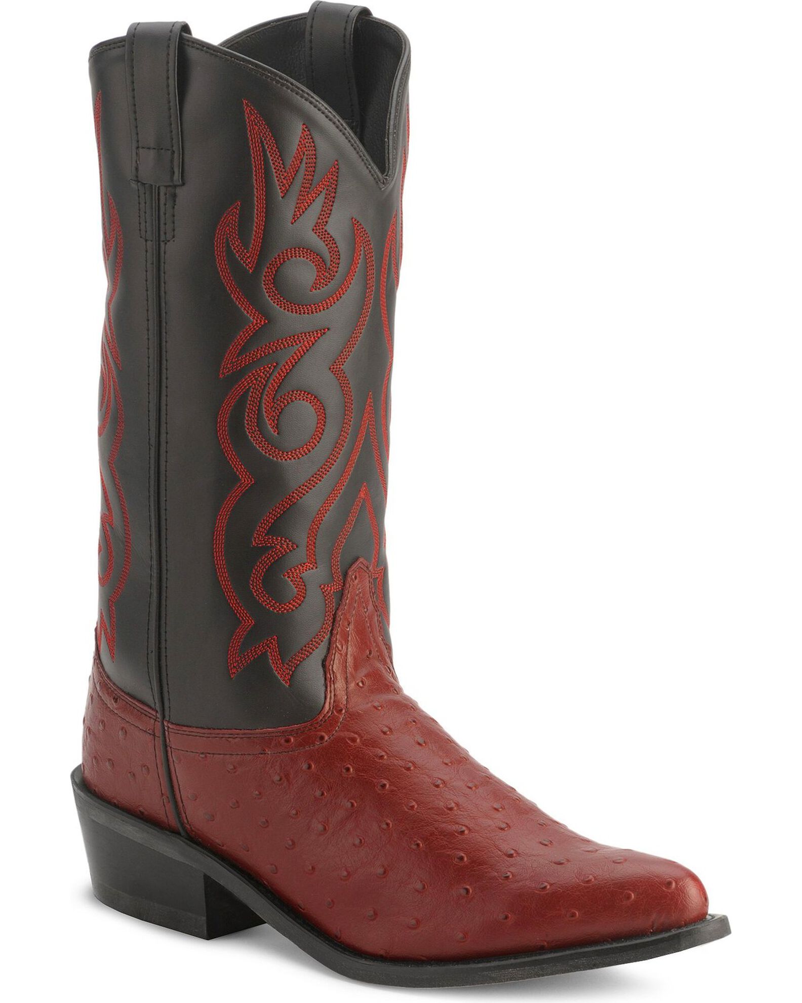 Old West Mens Cherry Ostrich Print All Over Leather 13" Boot