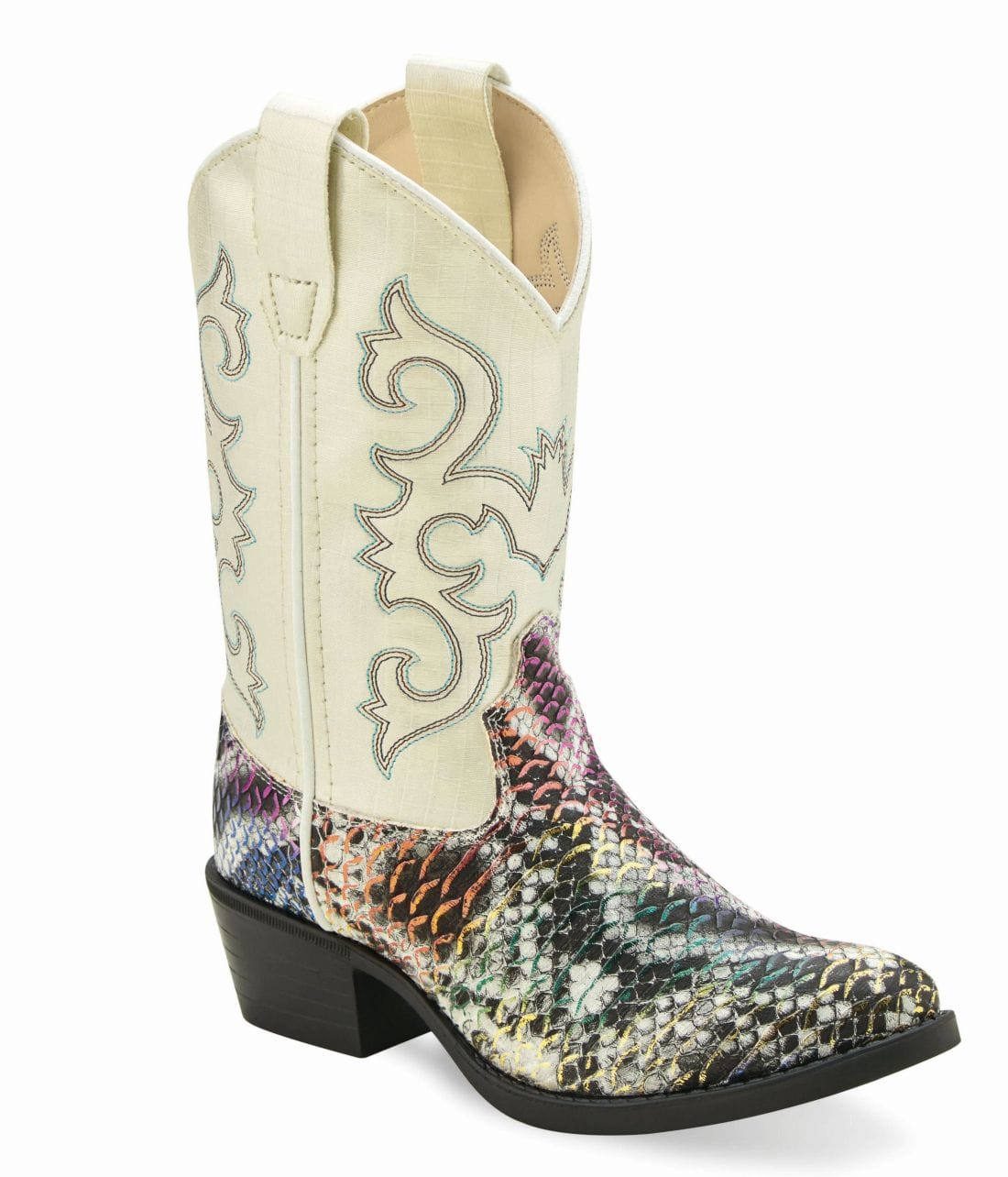 Old West Girls Multicolored Snake Print Foot / Shiny Cream Shaft Boot VJ9133