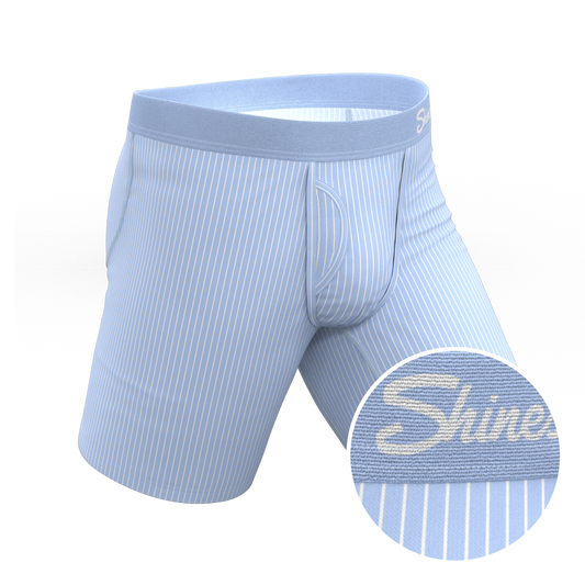 The Venus | Light Blue Stripe Long Leg Ball Hammock® Pouch Underwear With Fly