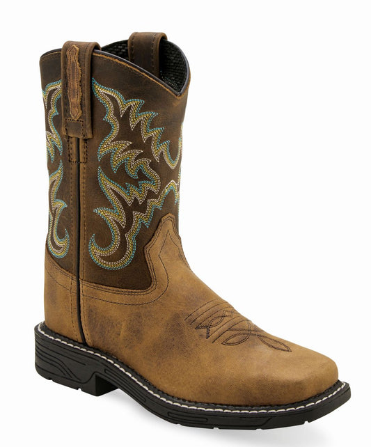 Old West Boys Burnt Tan Foot / Rugby Mustard Shaft Boot WB1010 - Old West