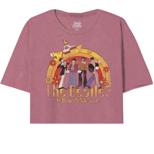 Yellow Submarine By The Beatles Half Floral Rainbow Oversize Crop Top