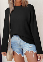 Slit Cuff Round Neck Long Sleeve Sweater