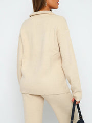 Quarter Zip Long Sleeve Top and Pants Set - Trendsi