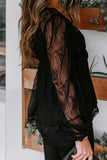 Lace Detail Plunge Long Sleeve Blouse - Flyclothing LLC