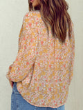 Printed Notched Balloon Sleeve Blouse - Flyclothing LLC