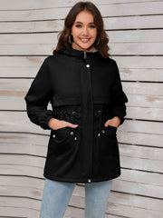 Drawstring Long Sleeve Hooded Jacket - Trendsi