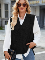 Cable Knit V-Neck Sweater Vest - Trendsi